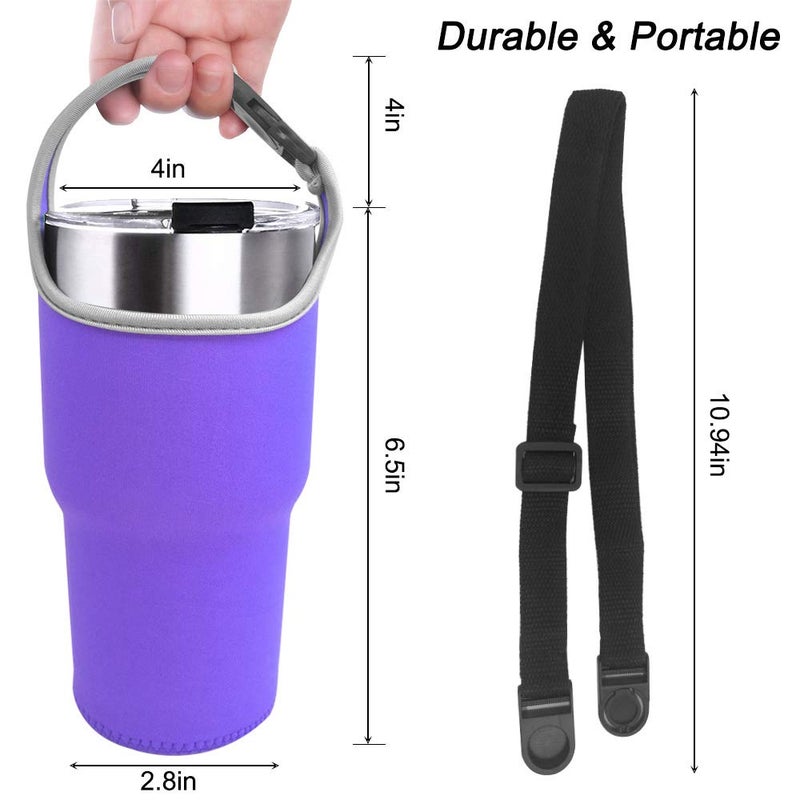 DanziX 4 Pack 30oz Tumbler Carrier Holder,DanziX Neoprene Sleeve Replacement with Carrying Handle Totally 8 Pcs-Black,Rosy,Purple,Blue - Image 4